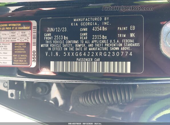 5XXG64J2XRG230774 2024 KIA K5 White Вид підкапотного простору