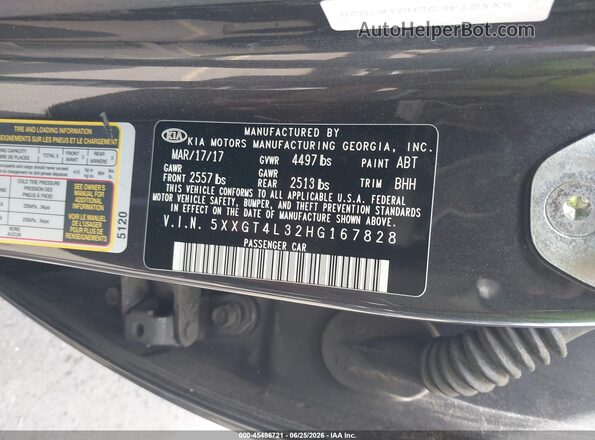 5XXGT4L32HG167828 2017 KIA OPTIMA Gray Vista del compartimento del motor