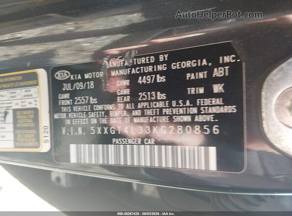 5XXGT4L33KG280856 2019 KIA OPTIMA Gray Շարժիչի բաժամունքի տեսք