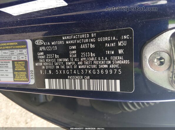 5XXGT4L37KG369975 2019 KIA OPTIMA Blue Widok komory silnika