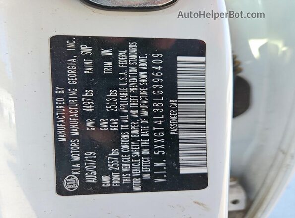 5XXGT4L38LG396409 2020 KIA OPTIMA White Вид підкапотного простору