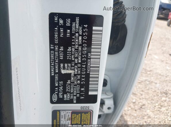 5XXGU4L35GG070554 2016 KIA OPTIMA White Շարժիչի բաժամունքի տեսք