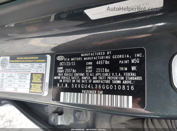 5XXGU4L36GG010816 2016 KIA OPTIMA Gray Շարժիչի բաժամունքի տեսք