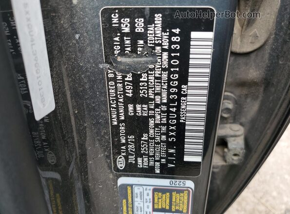 5XXGU4L39GG101384 2016 KIA OPTIMA Угольный Вид подкапотного пространства