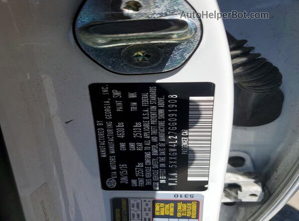 5XXGW4L27GG091908 2016 KIA OPTIMA White Engine compartment view