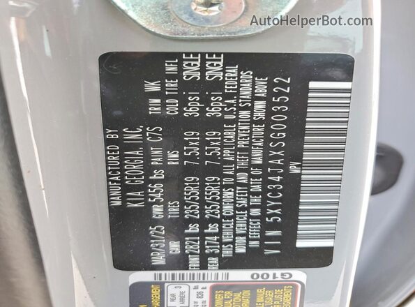 5XYC34JAXSG003522 2025 KIA EV6 Gray VIN sticker view