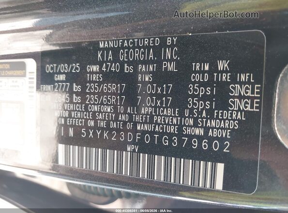 5XYK23DF0TG379602 2026 KIA SPORTAGE Black Vista del compartimento del motor