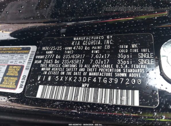 5XYK23DF4TG397200 2026 KIA SPORTAGE Black Вид підкапотного простору