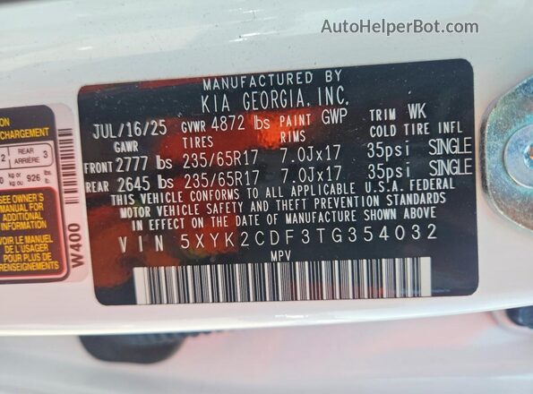5XYK2CDF3TG354032 2026 KIA SPORTAGE White 