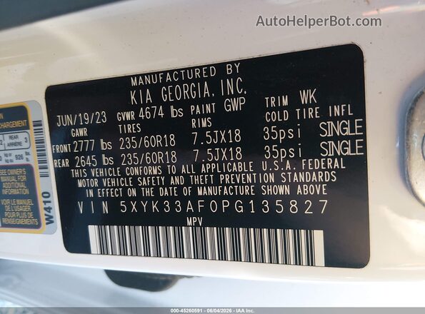5XYK33AF0PG135827 2023 KIA SPORTAGE White Engine compartment view
