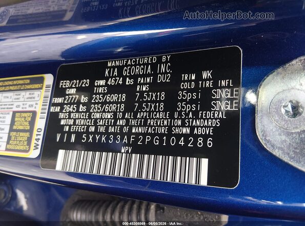 5XYK33AF2PG104286 2023 KIA SPORTAGE Blue Engine compartment view