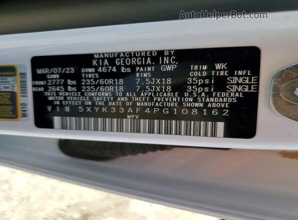 5XYK33AF4PG108162 2023 KIA SPORTAGE White 