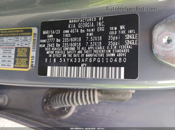 5XYK33AF6PG110480 2023 KIA SPORTAGE Gray Vista del compartimento del motor