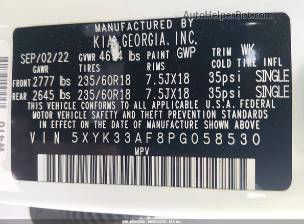 5XYK33AF8PG058530 2023 KIA SPORTAGE White Vista del compartimento del motor