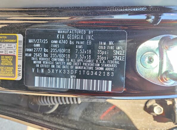5XYK33DF1TG342183 2026 KIA SPORTAGE Black Вид наклейки з VIN-кодом