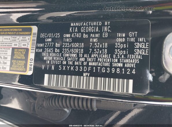 5XYK33DF1TG398124 2026 KIA SPORTAGE Black Շարժիչի բաժամունքի տեսք