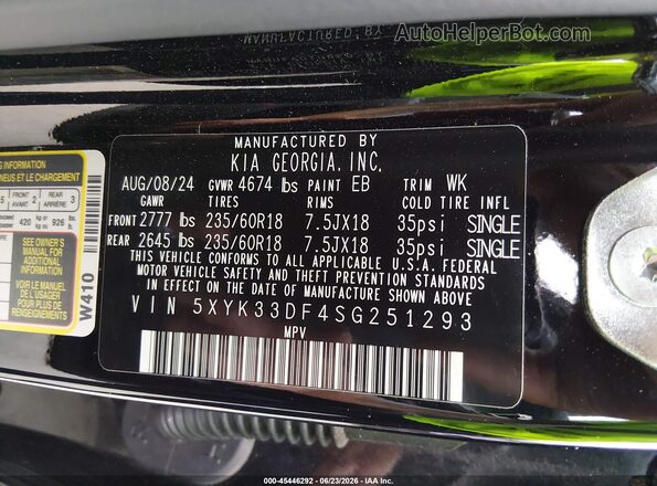5XYK33DF4SG251293 2025 KIA SPORTAGE Black Widok komory silnika