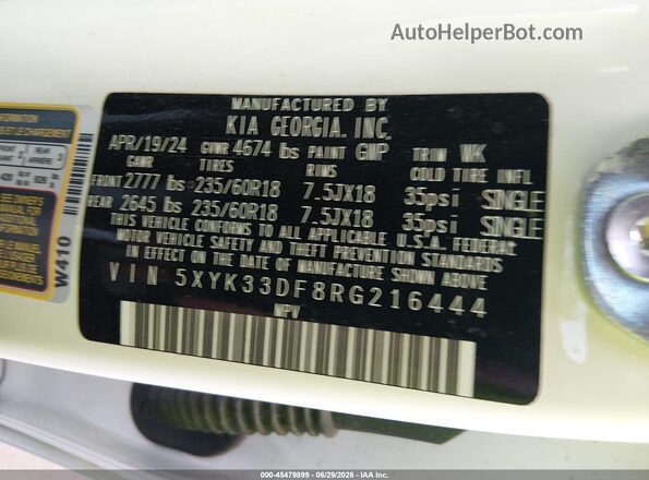 5XYK33DF8RG216444 2024 KIA SPORTAGE White Engine compartment view