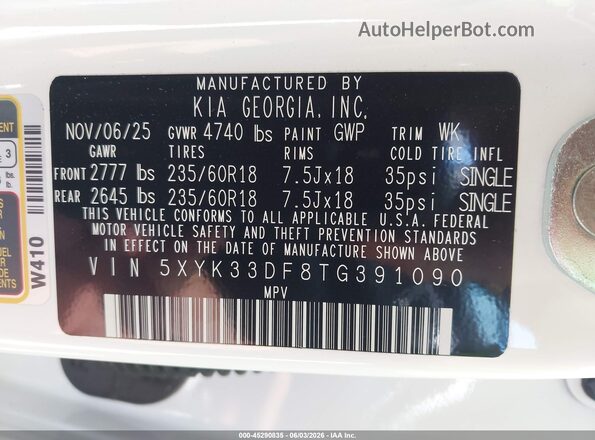 5XYK33DF8TG391090 2026 KIA SPORTAGE White 