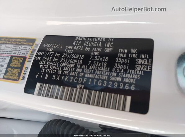 5XYK3CDF1TG329966 2026 KIA SPORTAGE White Vista del compartimento del motor