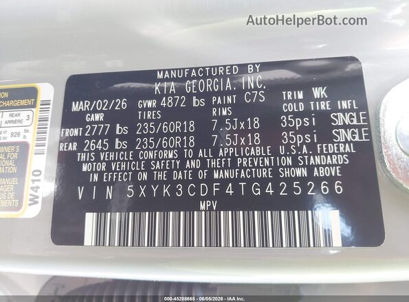 5XYK3CDF4TG425266 2026 KIA SPORTAGE Gray ძრავის განყოფილების ხედი