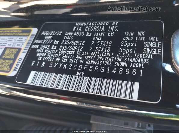 5XYK3CDF5RG148961 2024 KIA SPORTAGE Black Widok komory silnika