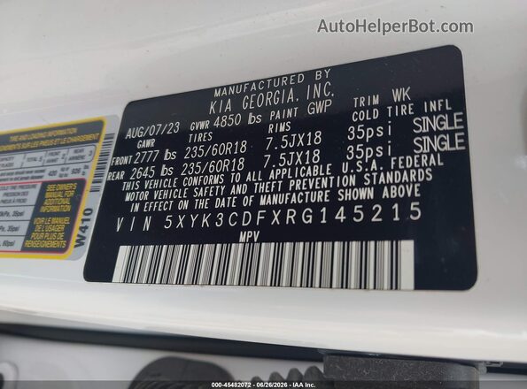 5XYK3CDFXRG145215 2024 KIA SPORTAGE White Engine compartment view