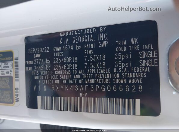 5XYK43AF3PG066628 2023 KIA SPORTAGE White Вид підкапотного простору