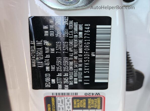 5XYK53DF0RG177648 2024 KIA SPORTAGE White Vista de la etiqueta del VIN