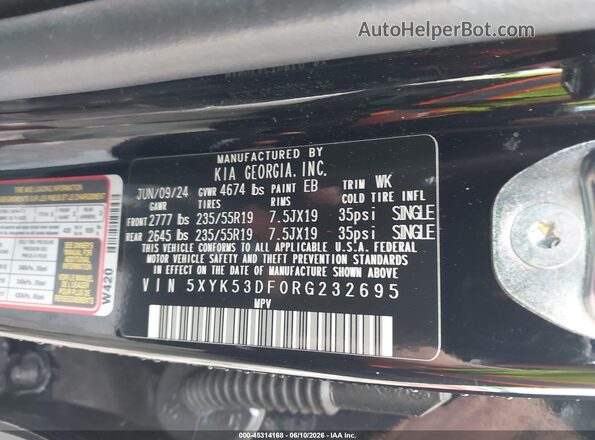 5XYK53DF0RG232695 2024 KIA SPORTAGE Black Engine compartment view
