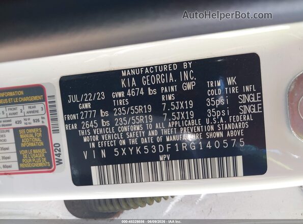 5XYK53DF1RG140575 2024 KIA SPORTAGE White Շարժիչի բաժամունքի տեսք