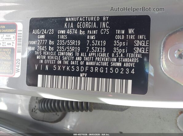5XYK53DF3RG150234 2024 KIA SPORTAGE Gray Widok komory silnika