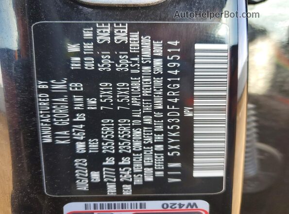 5XYK53DF4RG149514 2024 KIA SPORTAGE Black VIN კოდის სტიკერის ხედი