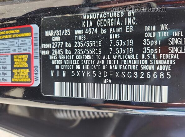 5XYK53DFXSG326685 2025 KIA SPORTAGE Black VIN sticker view