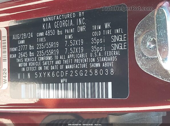 5XYK6CDF2SG258038 2025 KIA SPORTAGE Red Widok komory silnika