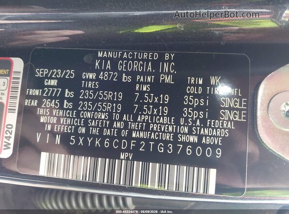 5XYK6CDF2TG376009 2026 KIA SPORTAGE Black Engine compartment view