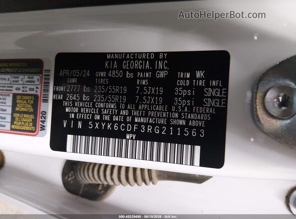 5XYK6CDF3RG211563 2024 KIA SPORTAGE White Widok komory silnika
