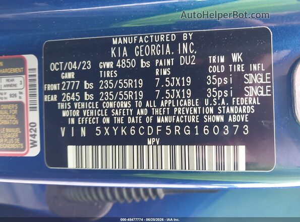 5XYK6CDF5RG160373 2024 KIA SPORTAGE Blue Vista del compartimento del motor