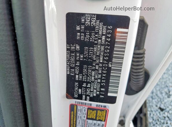 5XYK6CDF6SG274436 2025 KIA SPORTAGE White Вид наклейки з VIN-кодом