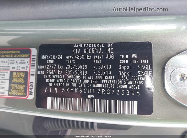 5XYK6CDF7RG225398 2024 KIA SPORTAGE Green Вид підкапотного простору