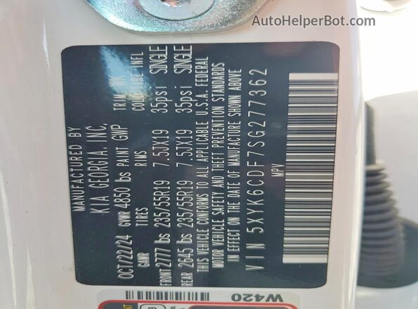 5XYK6CDF7SG277362 2025 KIA SPORTAGE White Vista de la etiqueta del VIN