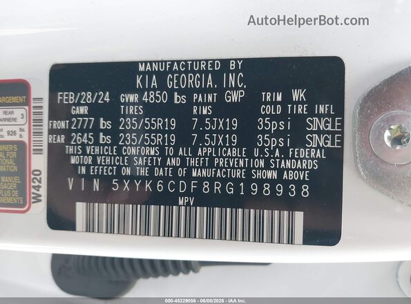 5XYK6CDF8RG198938 2024 KIA SPORTAGE White ძრავის განყოფილების ხედი