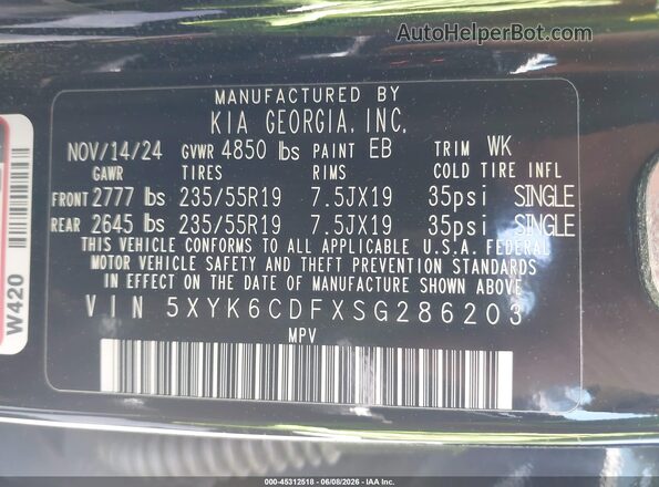 5XYK6CDFXSG286203 2025 KIA SPORTAGE Black Widok komory silnika