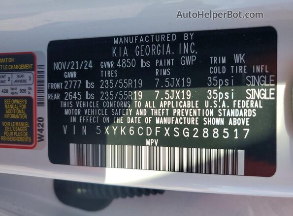 5XYK6CDFXSG288517 2025 KIA SPORTAGE White Widok naklejki z numerem VIN