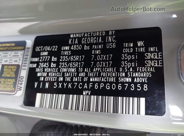 5XYK7CAF6PG067358 2023 KIA SPORTAGE Silver Vista del compartimento del motor
