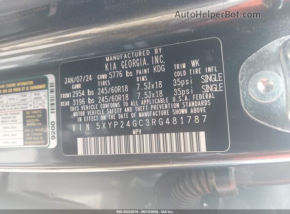 5XYP24GC3RG481787 2024 KIA TELLURIDE Gray Engine compartment view