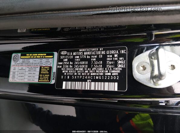 5XYP24HC1MG122302 2021 KIA TELLURIDE Black ძრავის განყოფილების ხედი
