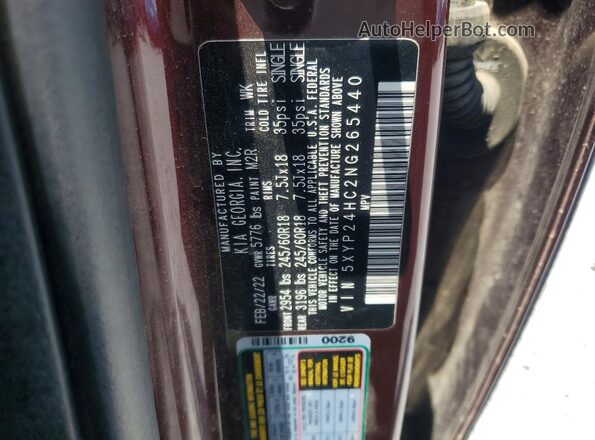5XYP24HC2NG265440 2022 KIA TELLURIDE Burgundy Вид наклейки з VIN-кодом