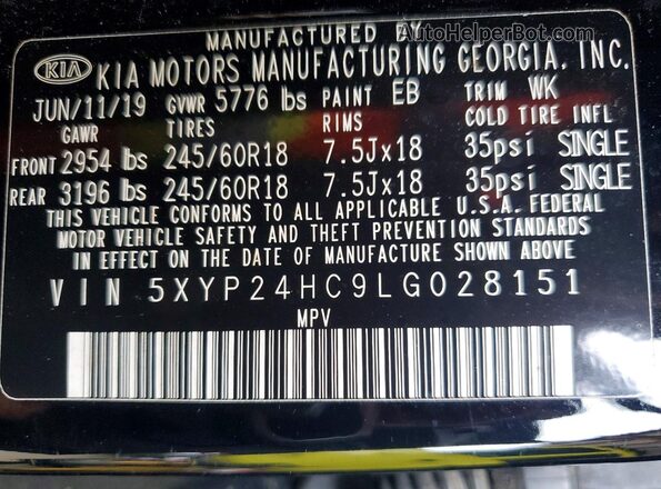 5XYP24HC9LG028151 2020 KIA TELLURIDE Black 