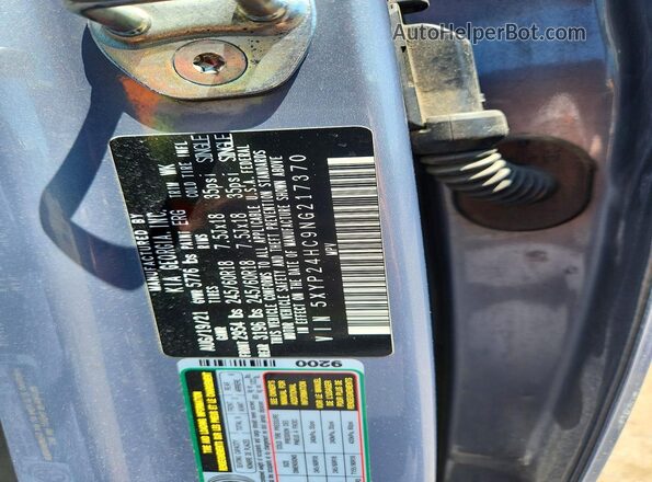 5XYP24HC9NG217370 2022 KIA TELLURIDE Silver VIN კოდის სტიკერის ხედი